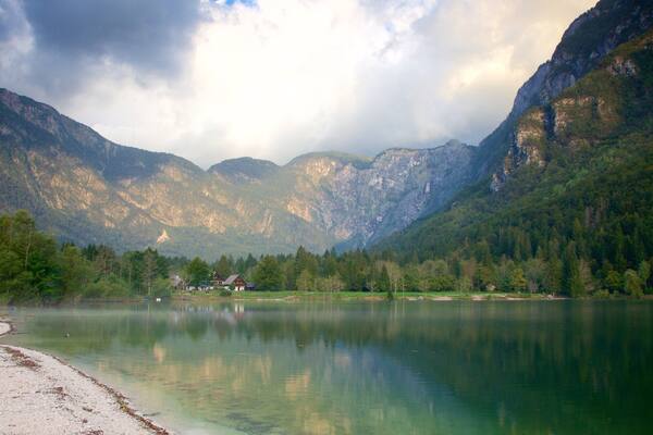 Lac Bohinj montrant montagnes et lac ou étang