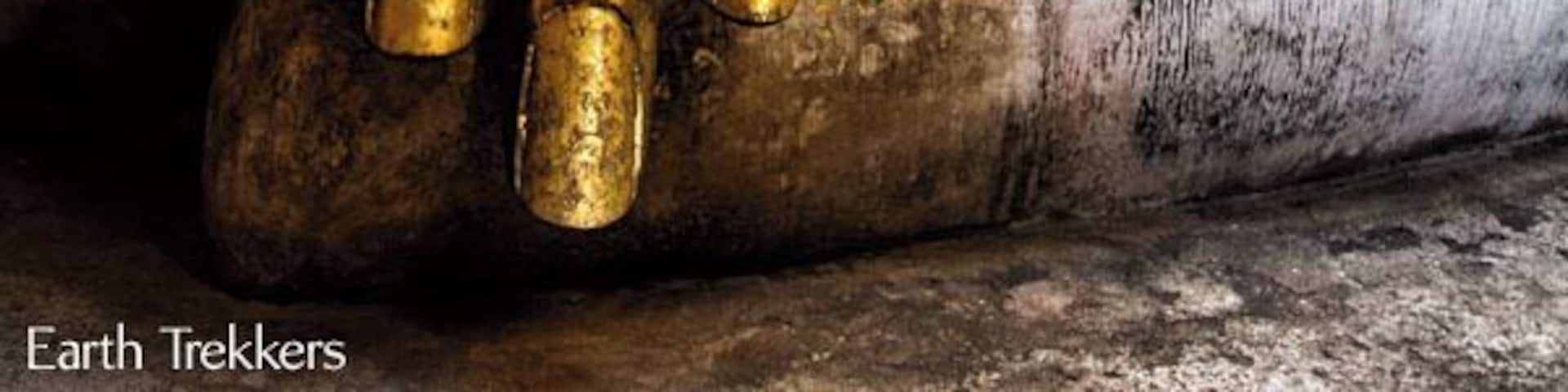 One of the highlights of visiting Sukhothai, Thailand is seeing the giant sitting Buddha at Wat Si Chum. You might not be able to tell from this photo, but this hand is so much taller than we are.
See more from Sukhothai: http://www.earthtrekkers.com/ayutthaya-and-sukhothai-ancient-cities-of-siam/