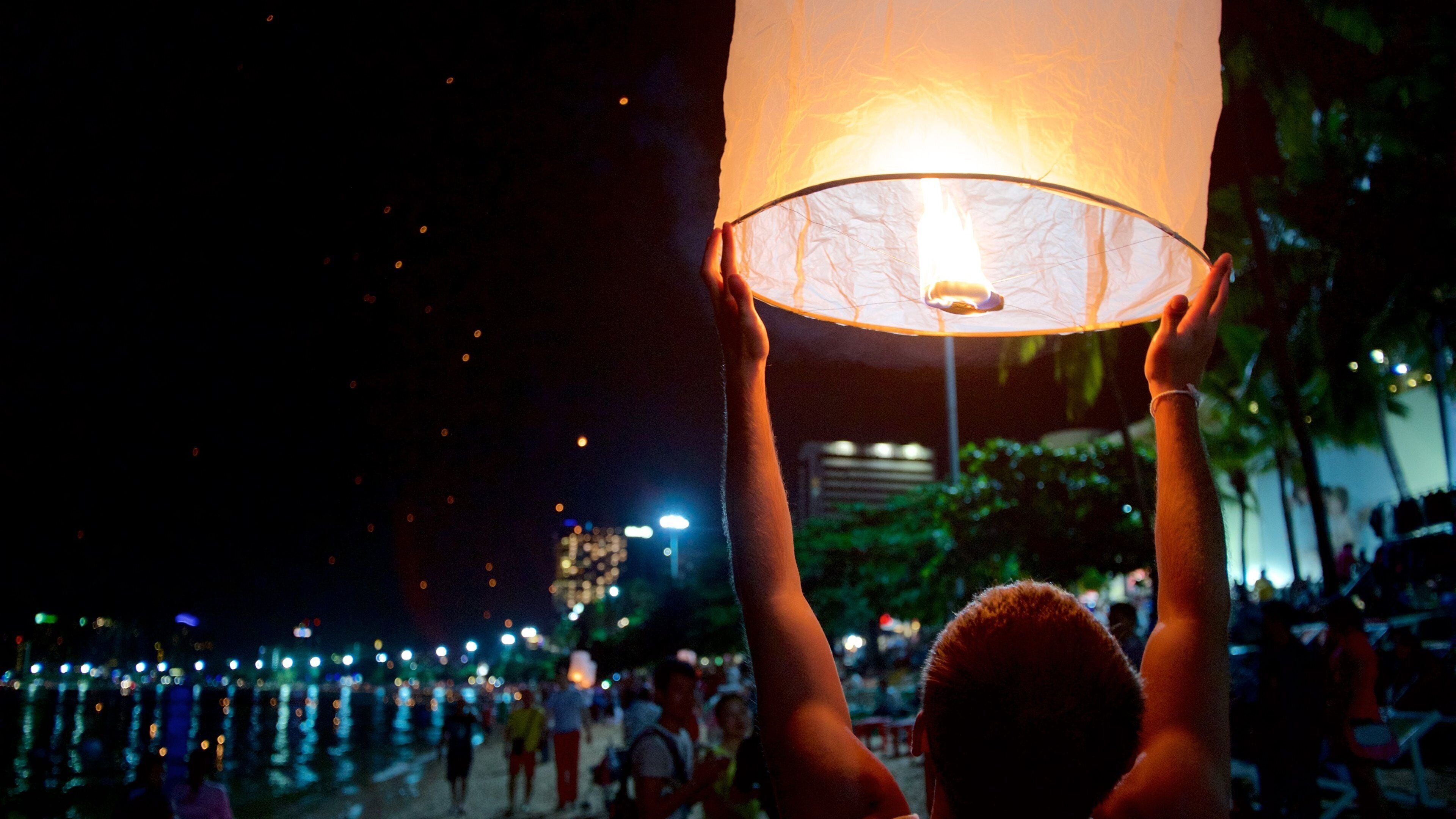 Pattaya Beach showing a festival and night scenes
