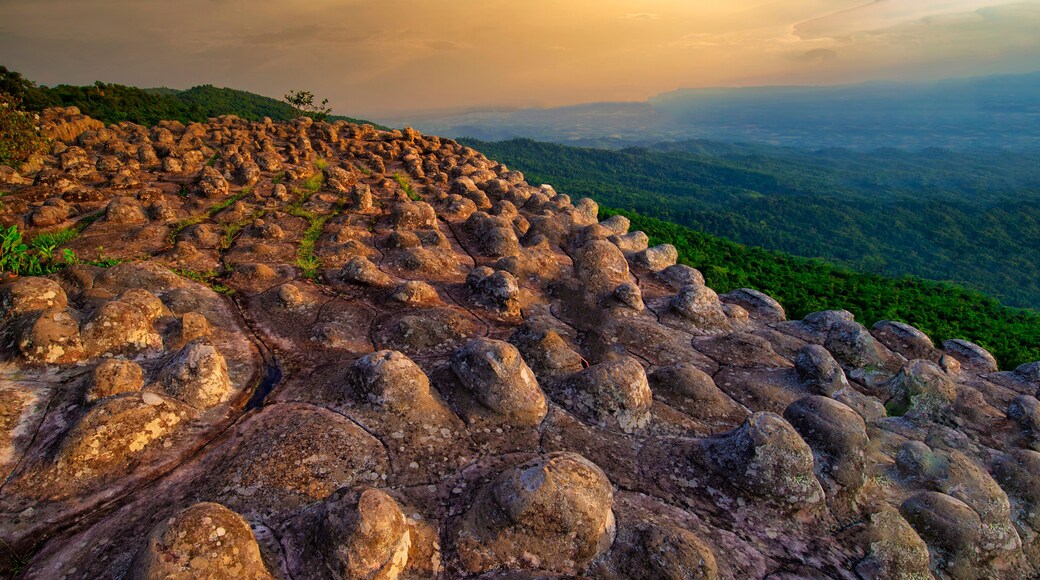 Sunset at Lan Hin Pum under colorful sky at Phu Hin Rong Kla National Park, Phitsanulok, Thailand