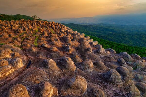 Sunset at Lan Hin Pum under colorful sky at Phu Hin Rong Kla National Park, Phitsanulok, Thailand