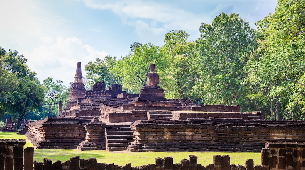 Landmark of Buddha image made of ancient bricks in the Kamphaeng Phet Historical Park, Thailand.