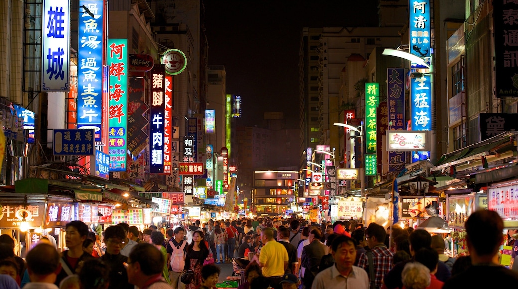 Liuhe Night Market showing central business district, night scenes and a city