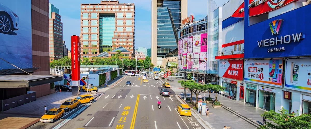 JEH4YH TAIPEI, TAIWAN - MAY 31: This is a view of the Xinyi financial district architecture and entertainment buildings which many people visit for the cinem