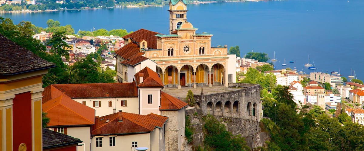 Madonna del Sasso which includes landscape views, a lake or waterhole and a coastal town