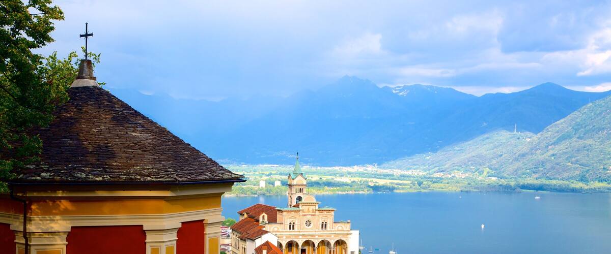 Madonna del Sasso featuring landscape views, a small town or village and a river or creek