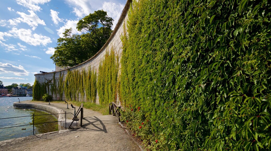 Vaxholm Fortress which includes a bay or harbor