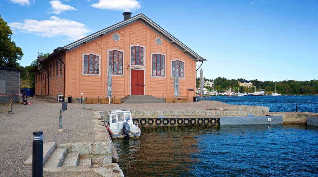 Vaxholm Fortress featuring a bay or harbor