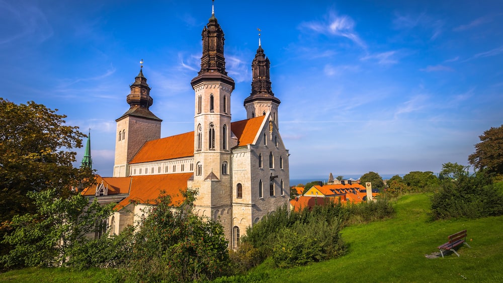 Visby - September 23, 2018: The cathedral of the old town of Visby in Gotland, Sweden