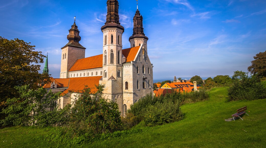 Visby - September 23, 2018: The cathedral of the old town of Visby in Gotland, Sweden