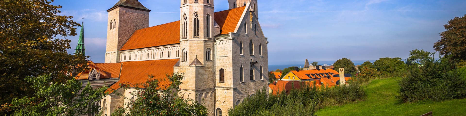 Visby - September 23, 2018: The cathedral of the old town of Visby in Gotland, Sweden