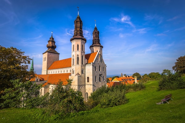 Visby - September 23, 2018: The cathedral of the old town of Visby in Gotland, Sweden