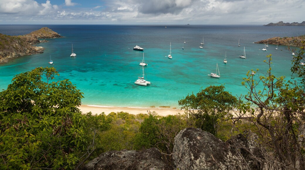 Colombier Beach which includes landscape views, a bay or harbor and general coastal views