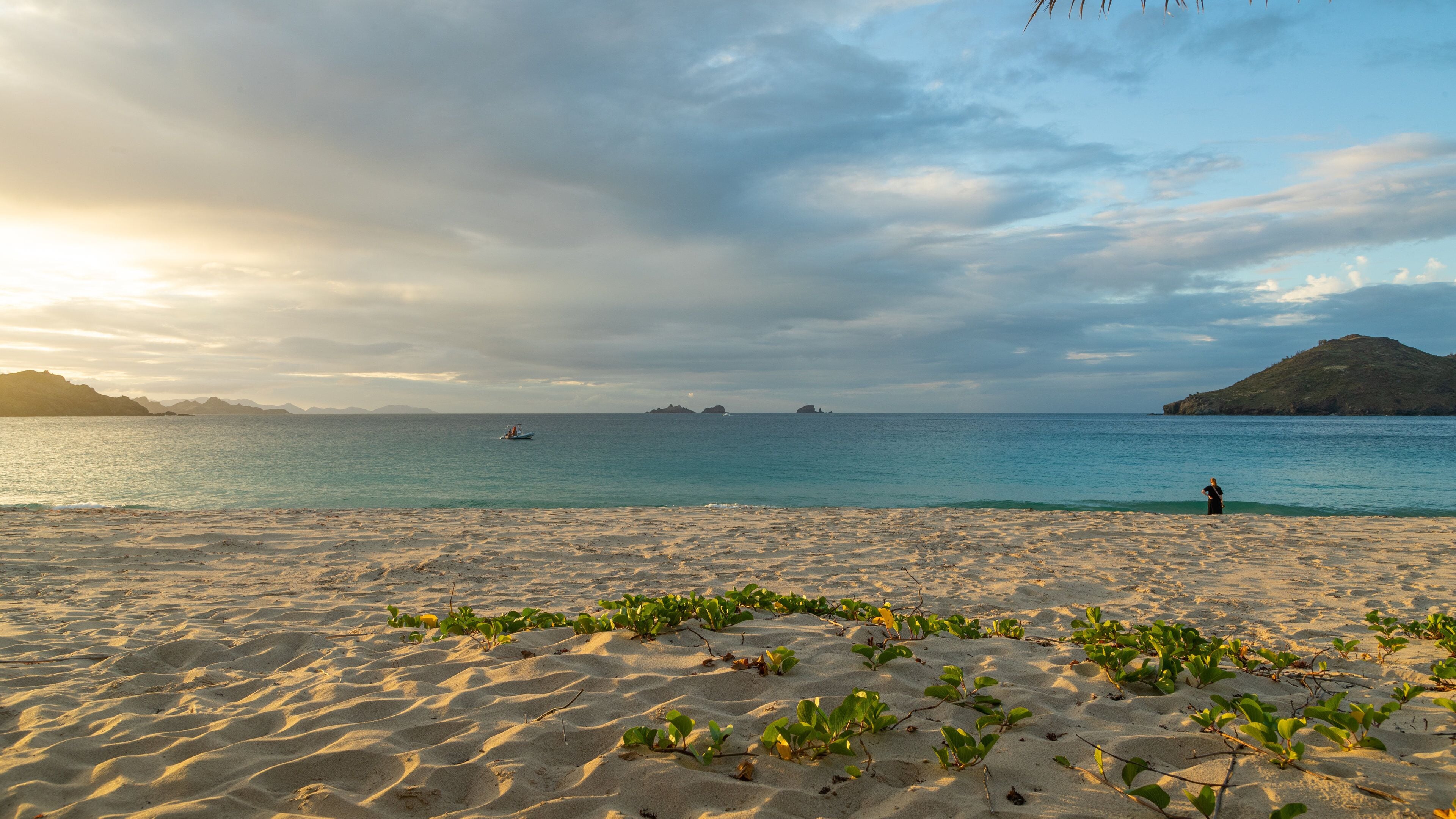 Flamands Beach showing a sandy beach, a sunset and general coastal views