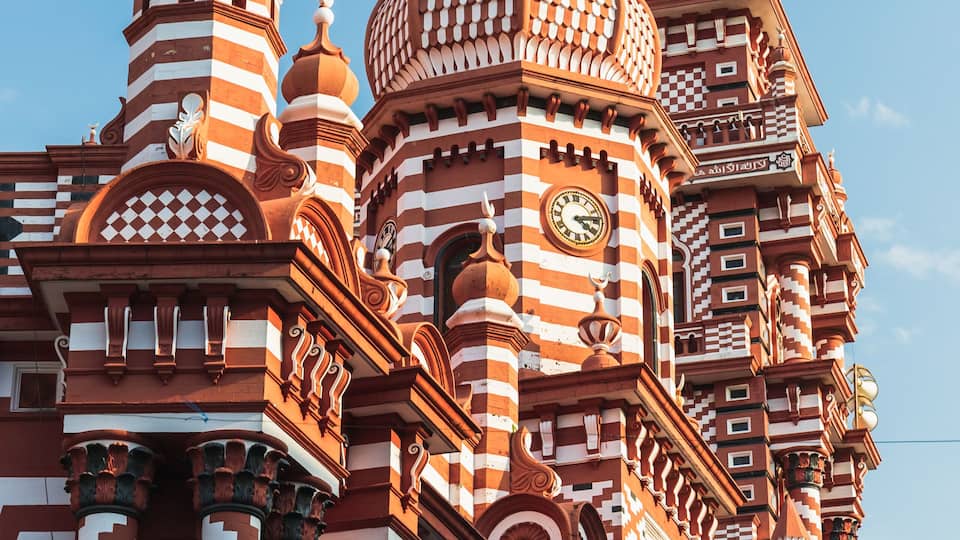 Exterior of the Red Mosque in Colombo, Sri Lanka