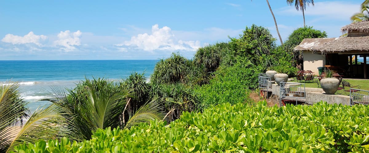 Outdoor restaurant at the luxury hotel with a ocean view, Bentota, Sri Lanka