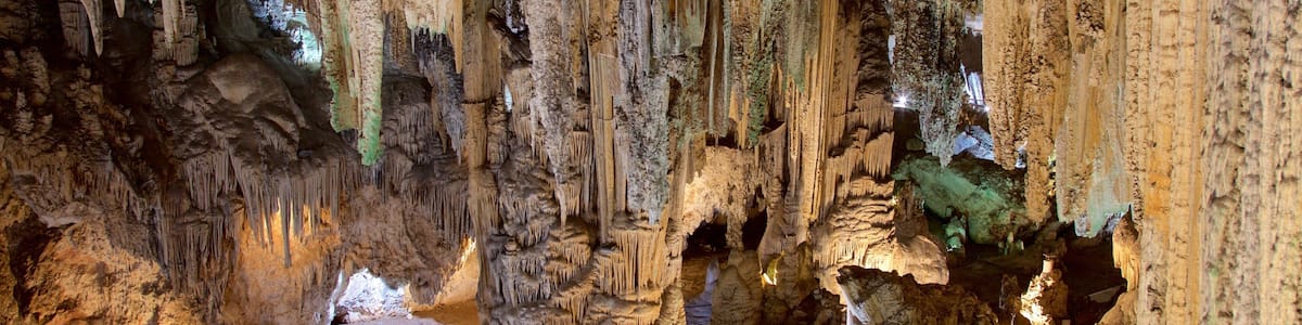 Eine Höhle mit Stalaktiten und Stalagmiten.