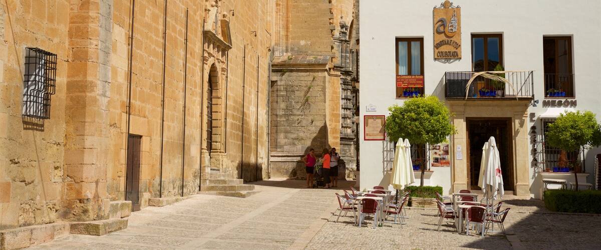 Santa Maria la Mayor kerk inclusief historisch erfgoed, een klein stadje of dorpje en een plein