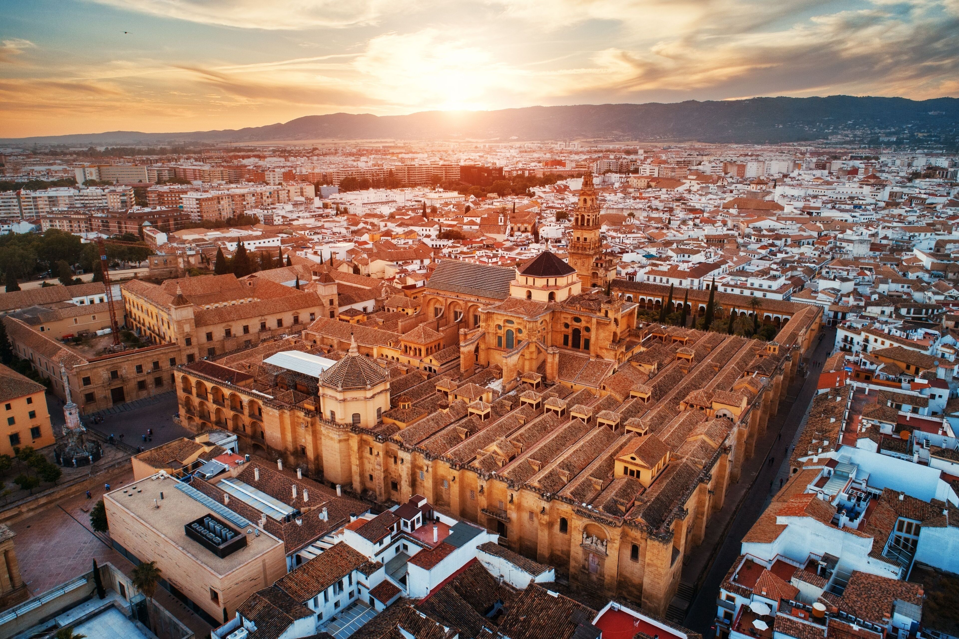 Cordoba aerial view at sunset