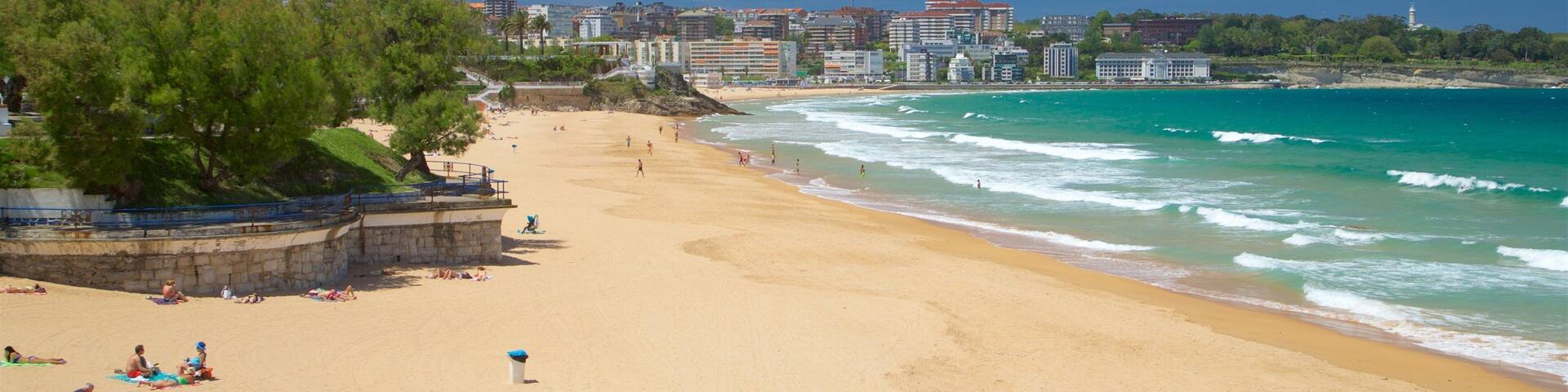 Strand El Sardinero welches beinhaltet allgemeine KĂŒstenansicht, Sandstrand und KĂŒstenort