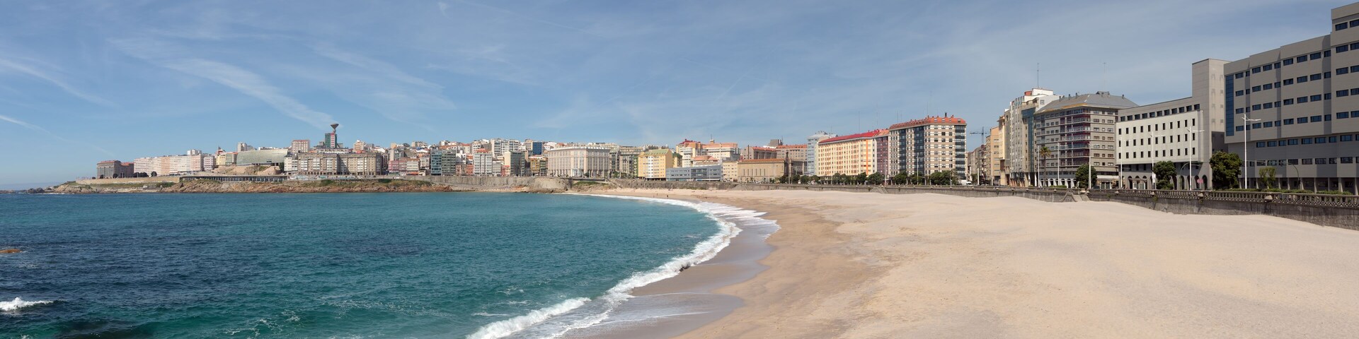 Panoramic view of Orzan beach and the city of La Coruna, Spain.; Shutterstock ID 647741026; purchase_order: Comps; job: ; client: ; other: