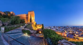 Panoramic view on city skyline and walls of Alcazaba fortress in Almeria, Andalusia, Spain