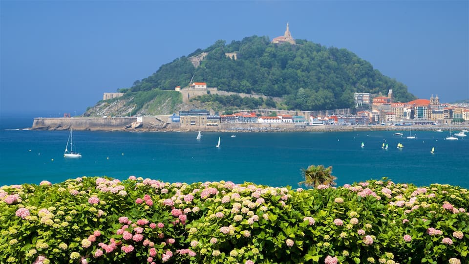 Miramar Palace showing general coastal views, flowers and a coastal town
