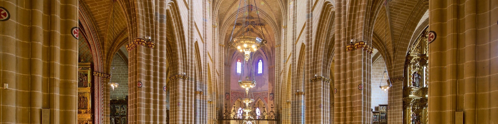 Pamplona Cathedral featuring a church or cathedral, heritage elements and interior views