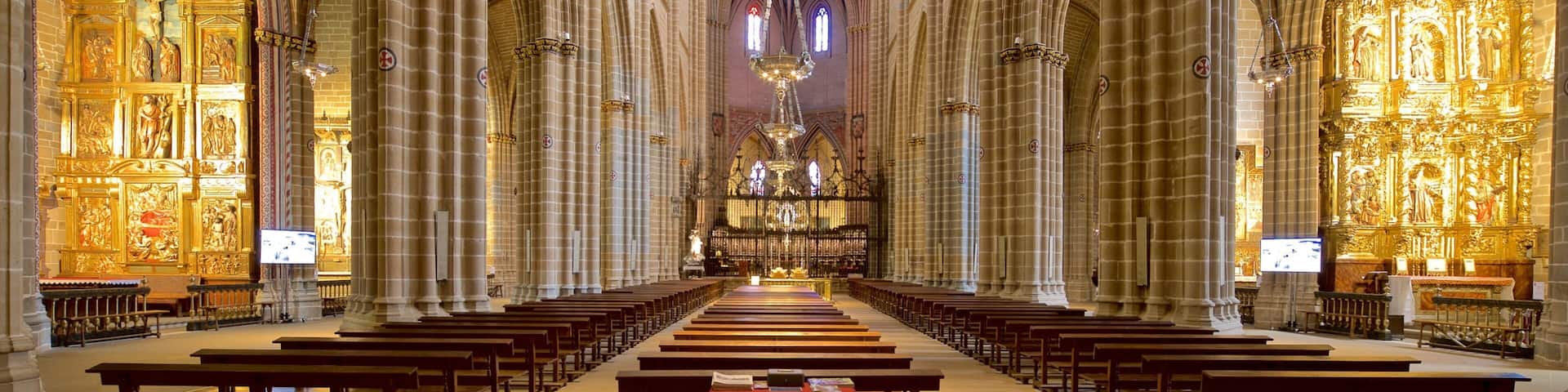 Catedral de Pamplona mostrando elementos patrimoniales, vista interna y una iglesia o catedral