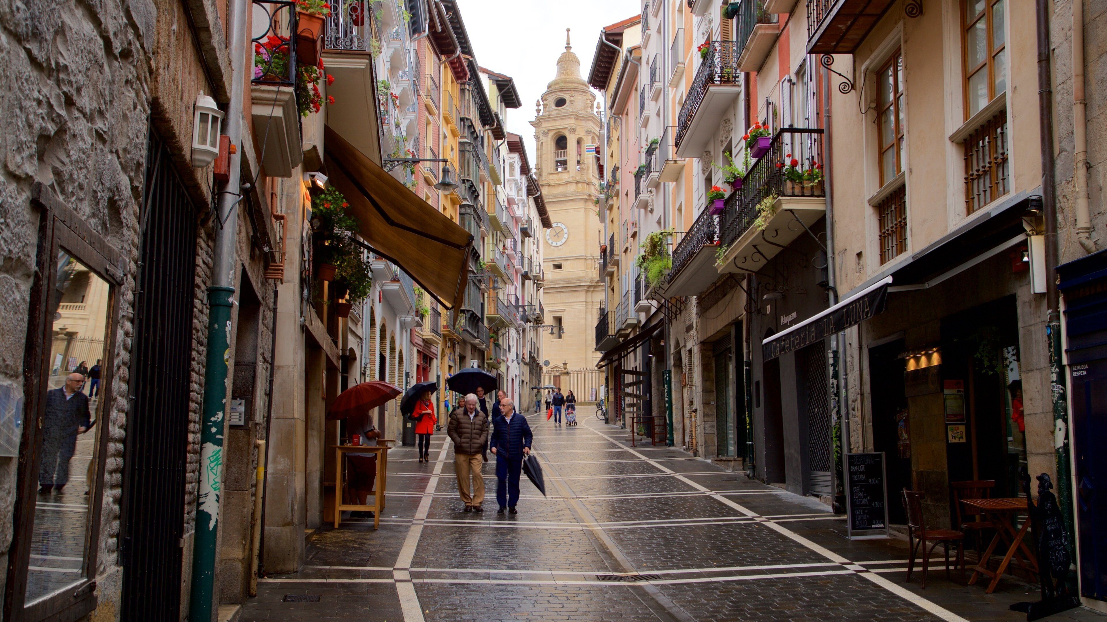 Pamplona Cathedral which includes heritage elements and street scenes as well as a small group of people