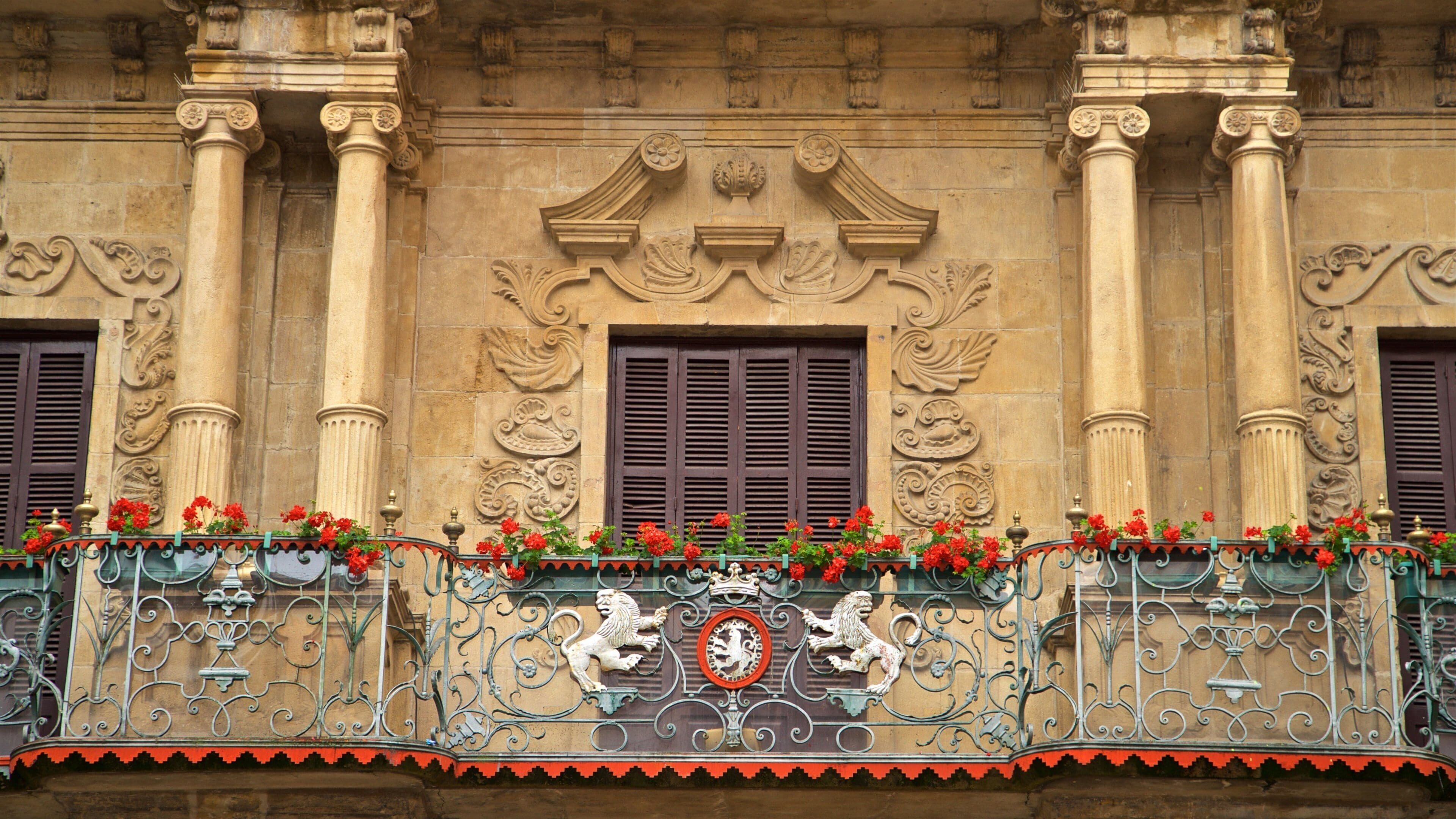 Pamplona City Hall showing heritage elements and flowers