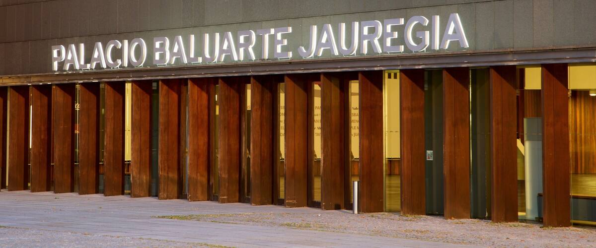 Palacio de Congresos and Auditorium of Navarra featuring signage