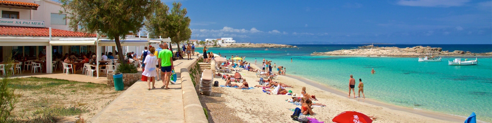 Es Pujols Beach which includes a beach, general coastal views and a coastal town