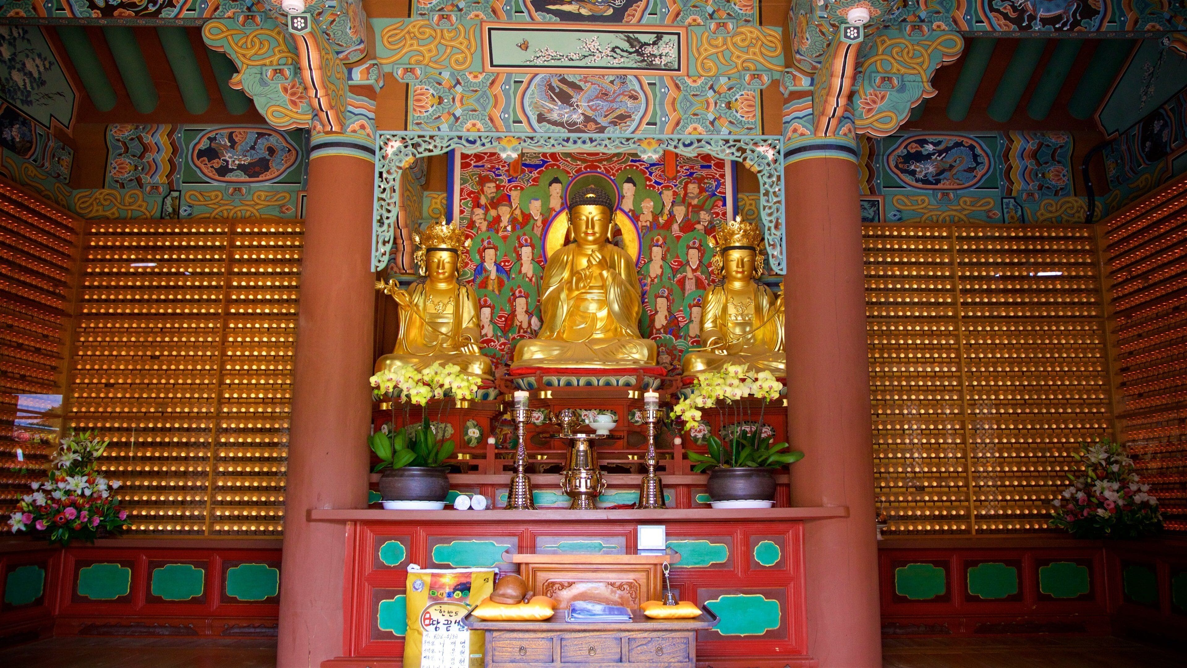 Beomeo-sa Temple which includes heritage elements, interior views and a temple or place of worship