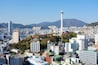 Busan city with busan tower on the hill. Park yongdusan.