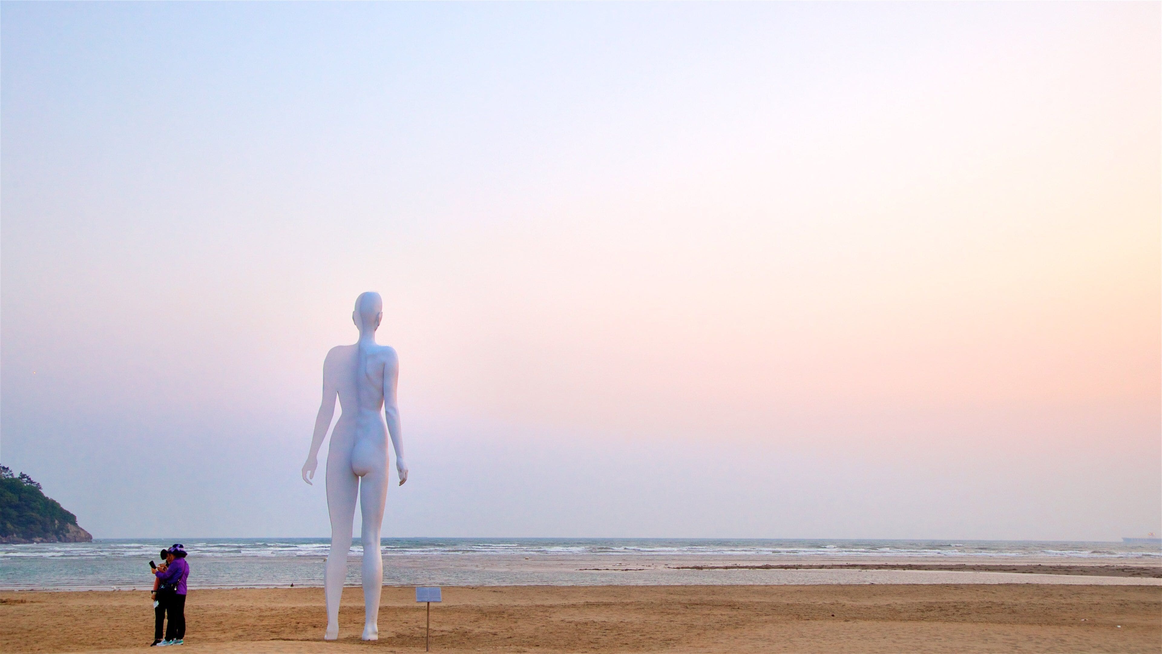 Plage Dadaepo montrant vues littorales, coucher de soleil et plage