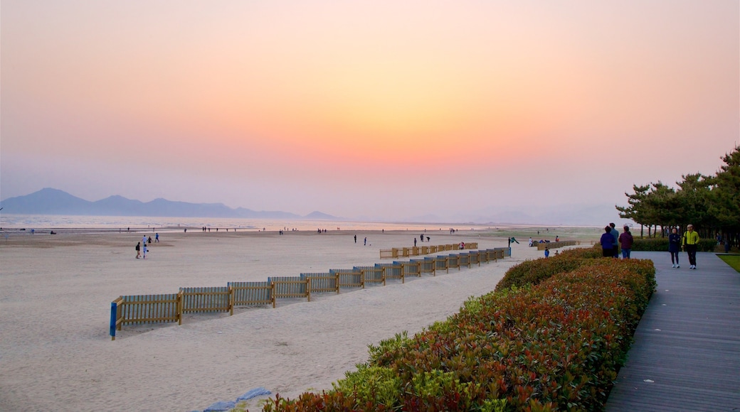 Dadaepo Beach featuring a beach, a sunset and general coastal views