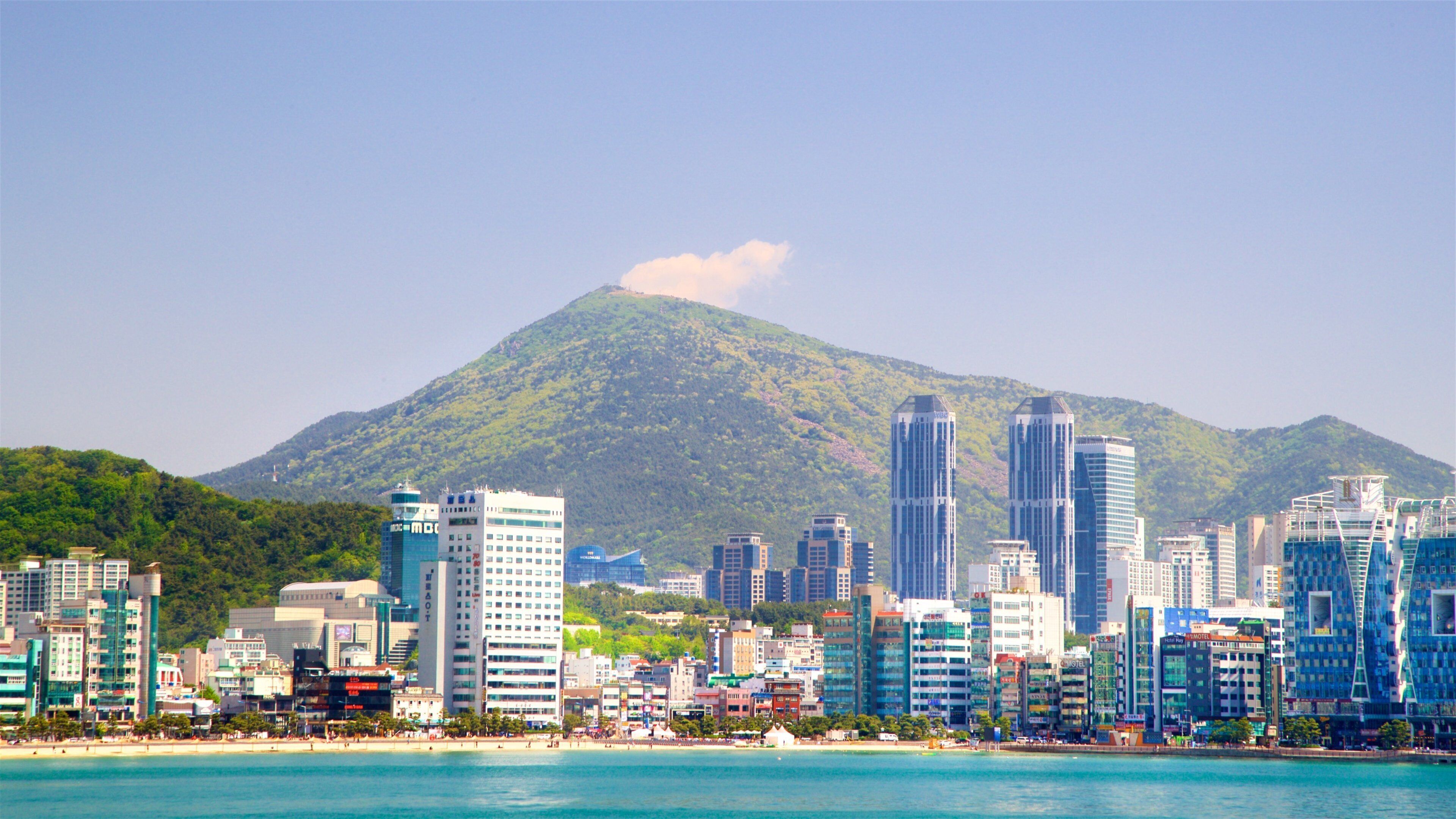 Gwangalli Beach featuring general coastal views, a skyscraper and a city