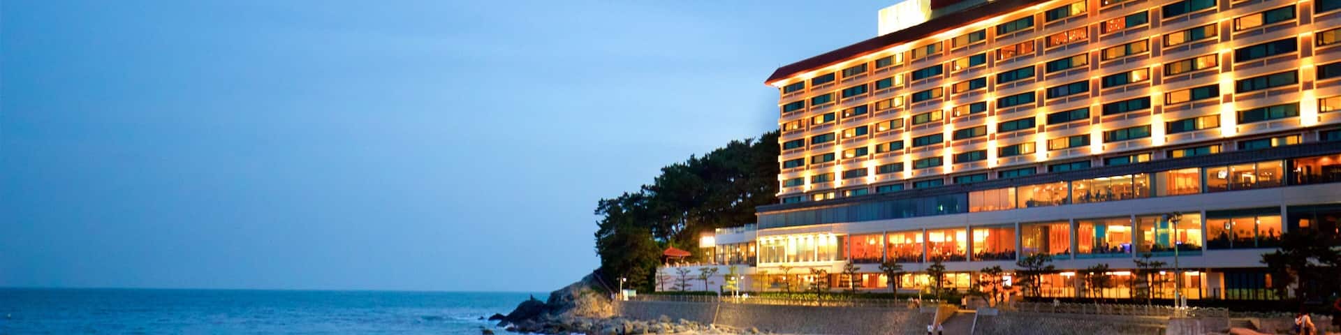 Strand van Haeundae inclusief nachtleven, een strand en algemene kustgezichten