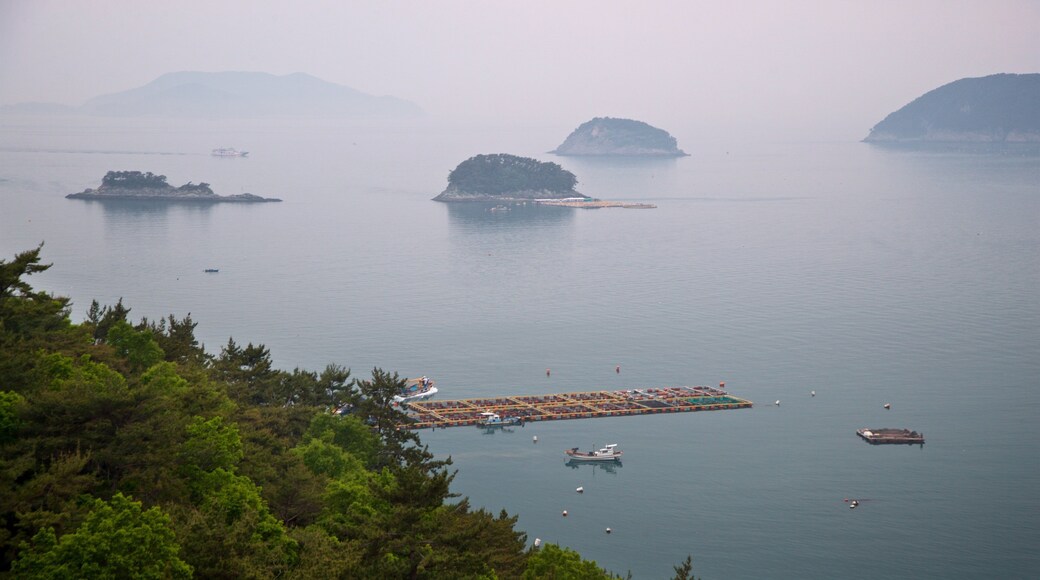 Hallyeo-haesang National Park which includes mist or fog, island views and general coastal views