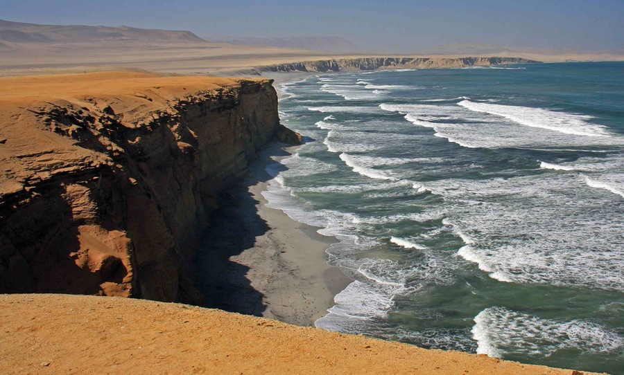 The coastline at the Paracas National Reserve in Peru. This reserve is a great place to see flamingos, sea lions and whales. We also observed several porpoises from the shoreline. There were several places along the shoreline that allow access to the beaches below.
