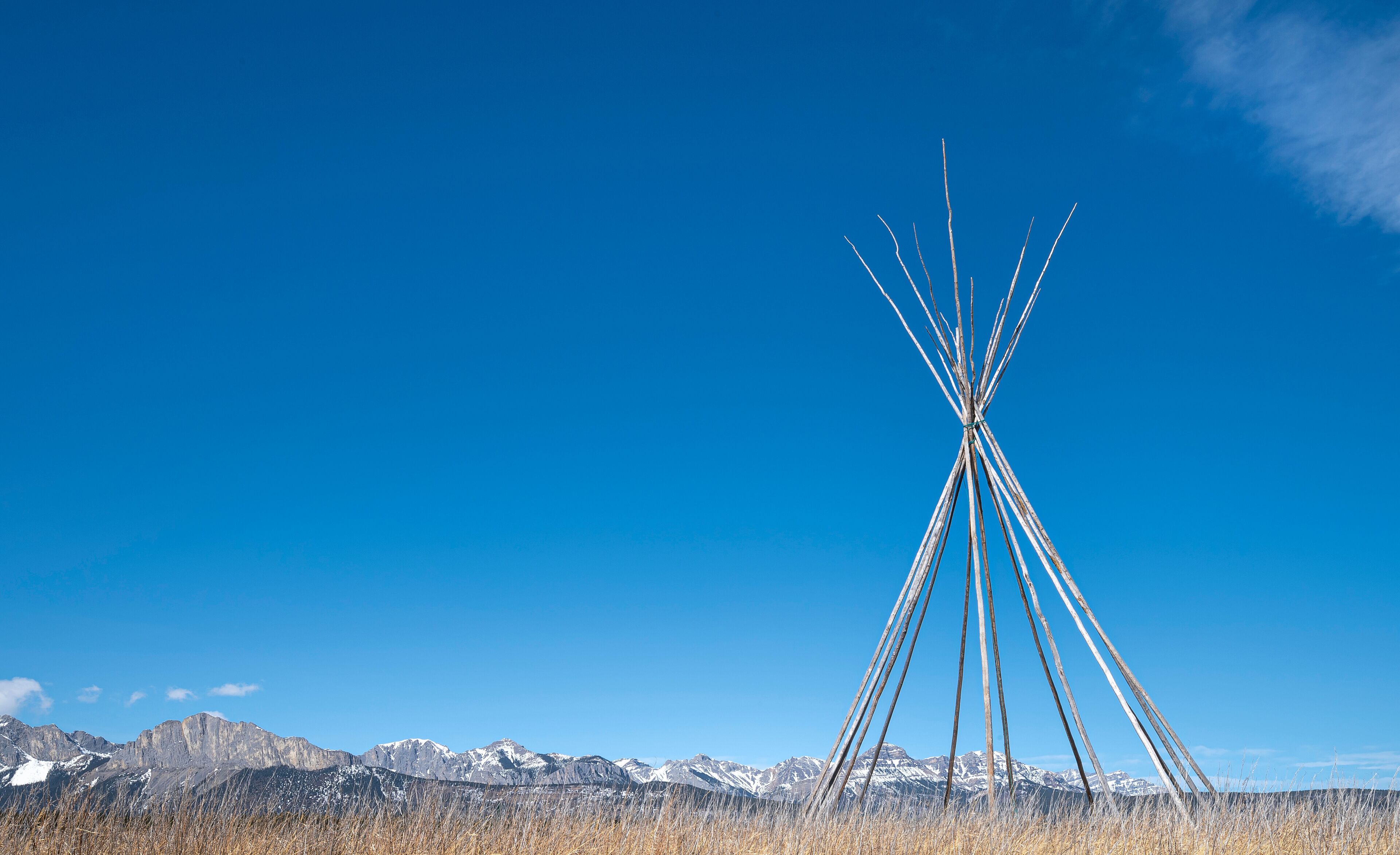 Teepee frame on the Stoney Indian Reserve near Morley, Alberta, Canada