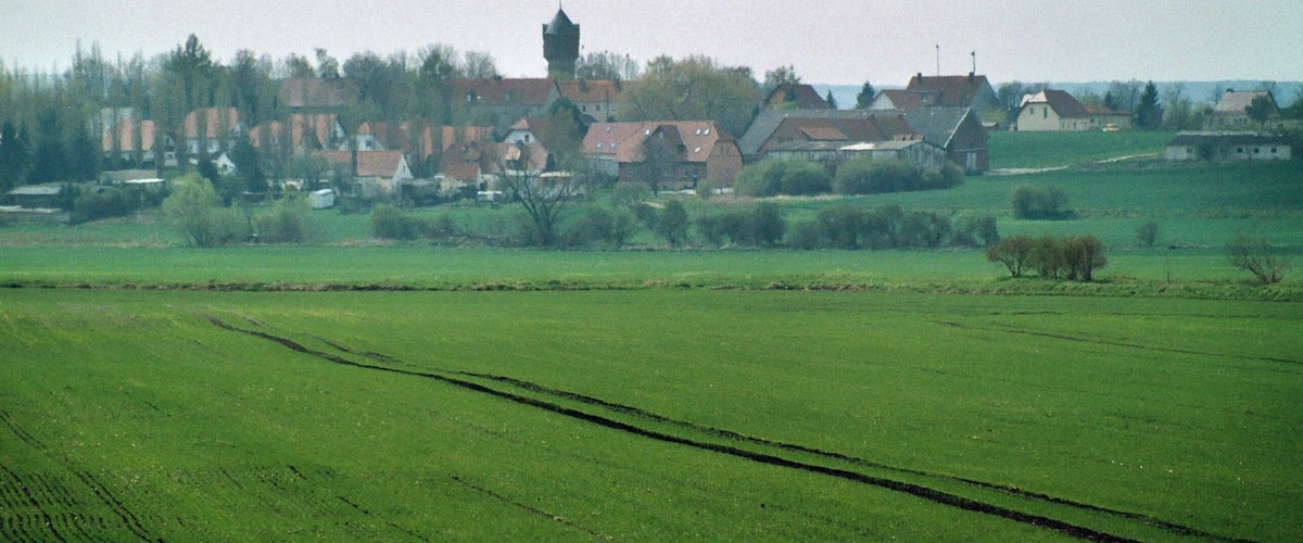 Frose (Seeland), view to the village and to the water tower
