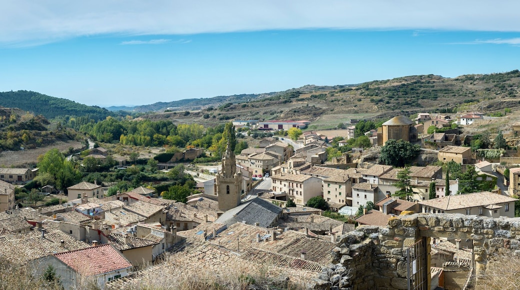 Panoramic view of Uncastillo. It is a historic town and municipality in the province of Zaragoza, Aragon, eastern Spain. It can be seen San Juan and Santa Maria Churches
