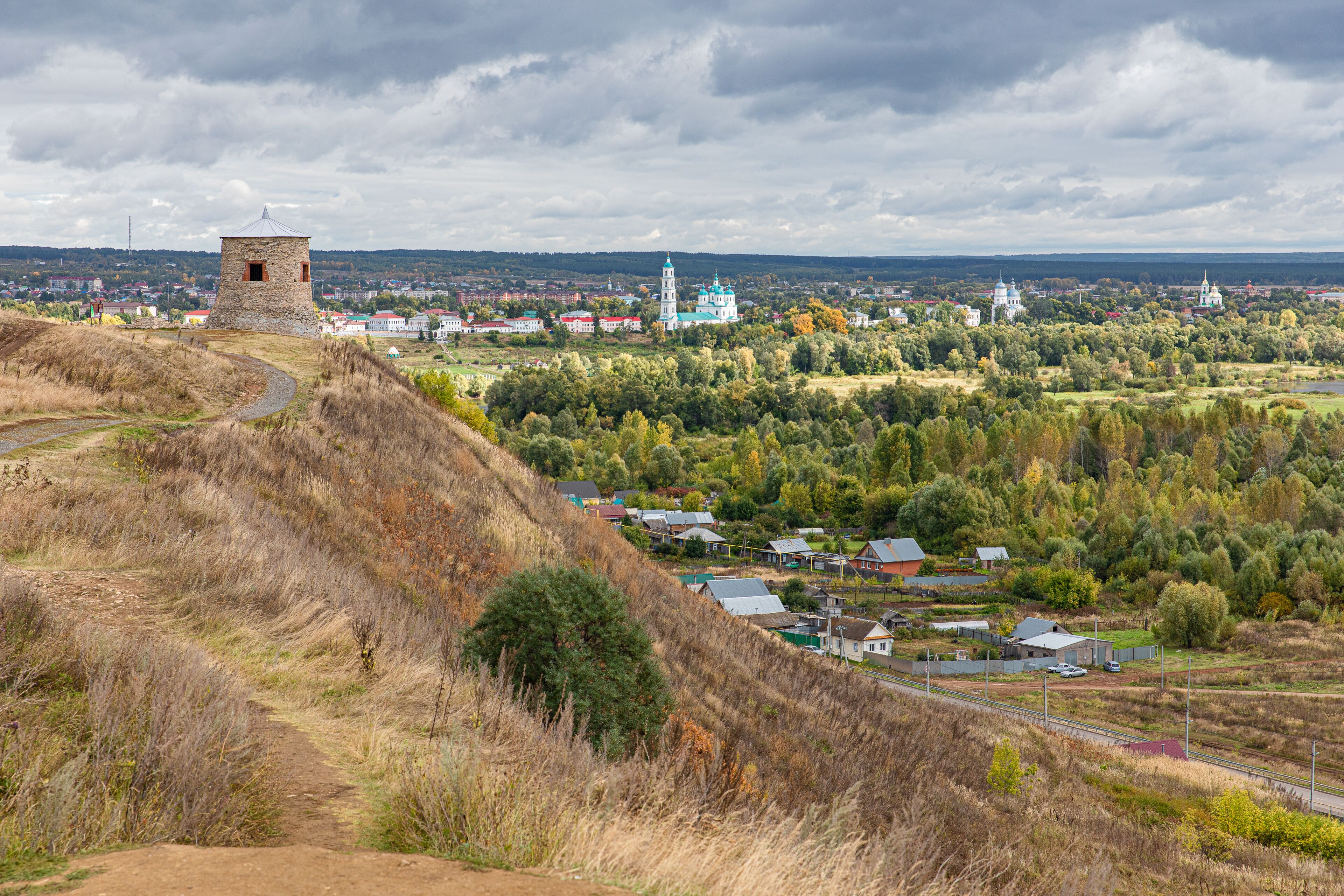 Remains of a 10-th century ad defensive structure on the high Bank of the Kama river, near the city of Yelabuga, Tatarstan, Russia