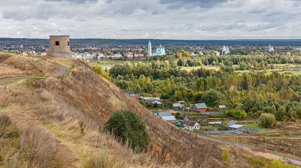 Remains of a 10-th century ad defensive structure on the high Bank of the Kama river, near the city of Yelabuga, Tatarstan, Russia