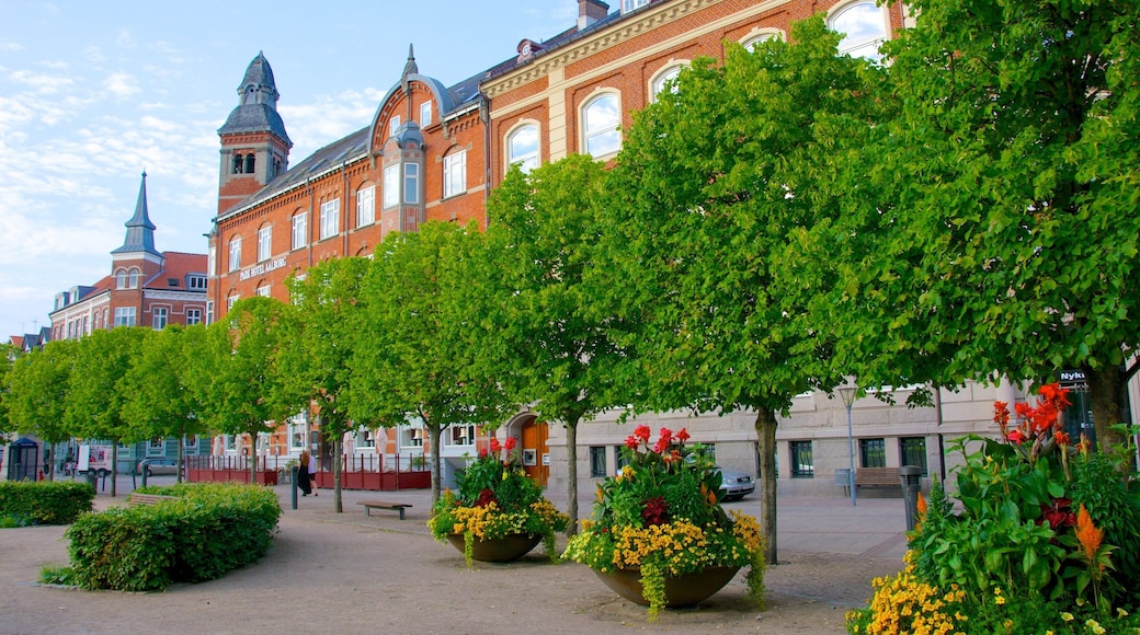 Aalborg som omfatter historiske bygningsværker og blomster