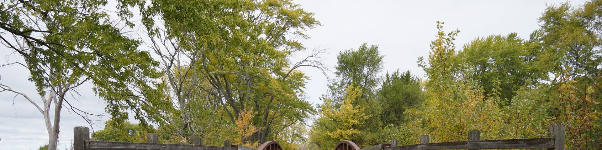 Lakewood forest preserve walking bridge in Wauconda, Illinois USA 10152024