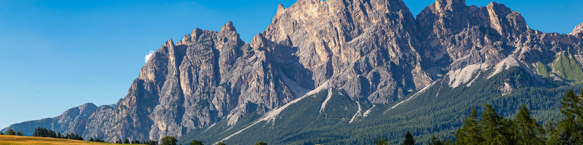 View of Cortina d'Ampezzo town, Belluno, and mountains Dolomites . Italy.