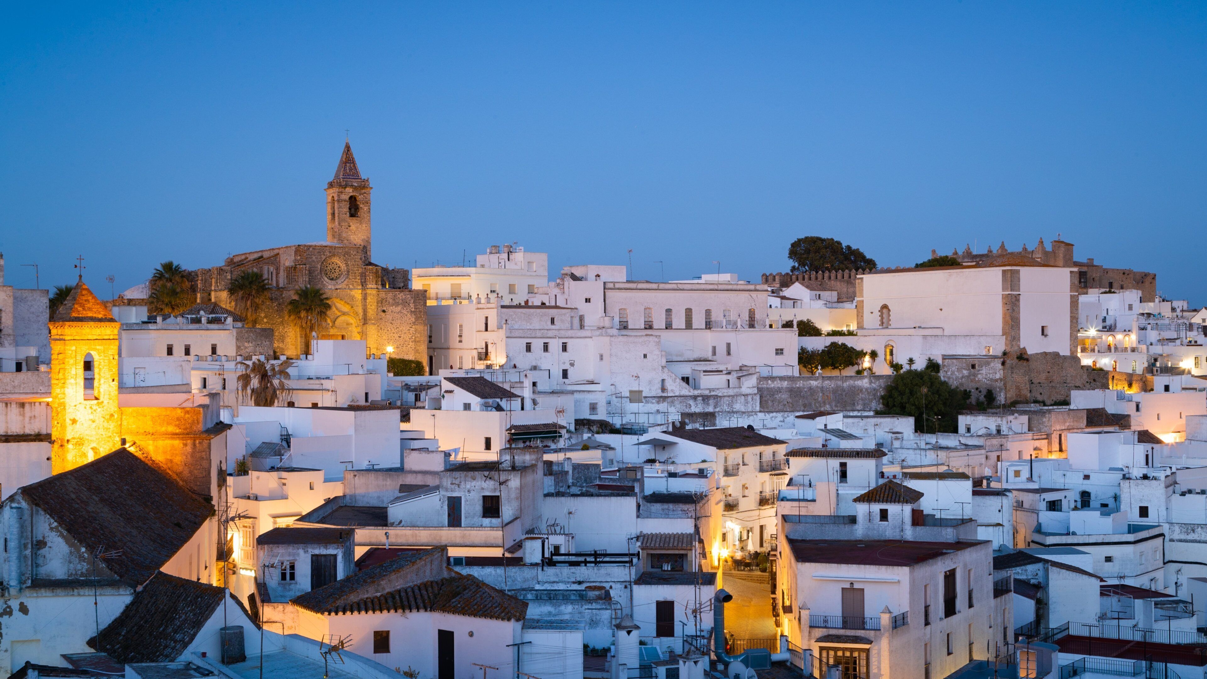 Vejer de la Frontera featuring a city, night scenes and landscape views